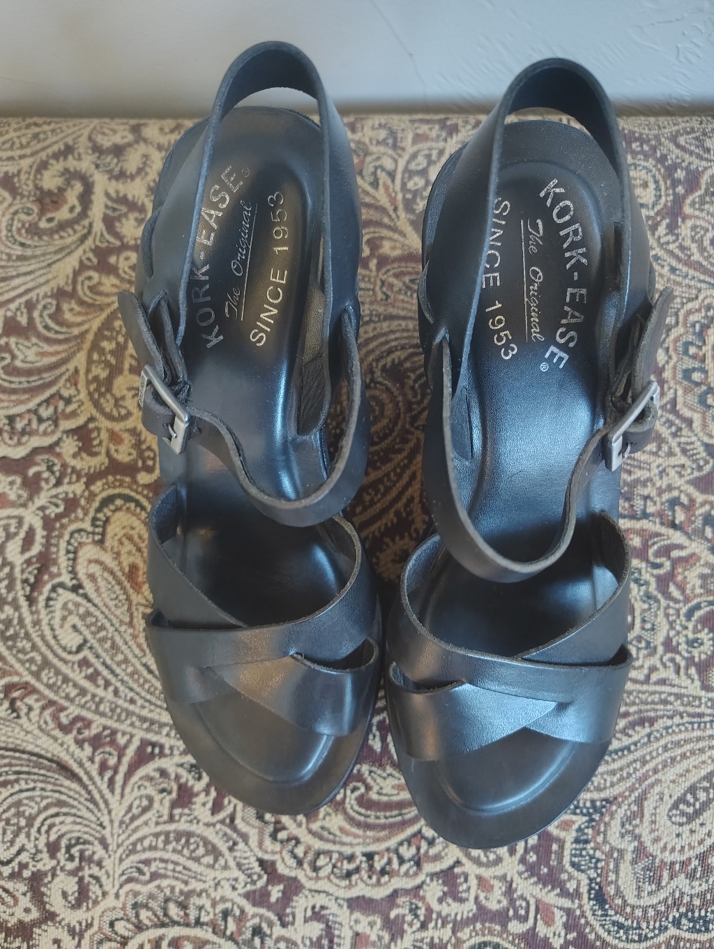 Kork-Ease Black Leather Slingback Sandals
